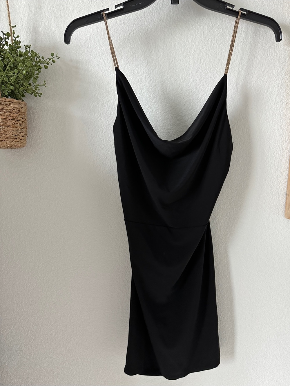 Shasa Black Mini Slip Dress with Gold Chain Straps